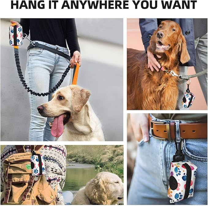 Dog Poop Bag Holder for Leashes - Lightweight Pet Waste Bags Dispenser Doggy Zippered Pouch for Puppy Walking Accessories(Cute Dog Paw)