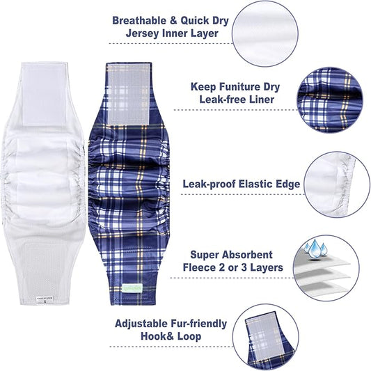 wegreeco Small Dog Diapers Male,Reusable Belly Bands for Male Dogs,Washable Doggie Puppy Male Diapers Wraps,Medium Large Size(5 Pack X-Small, Checkered Pattern)