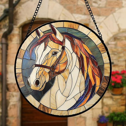 Stained Glass Window Hanging, Animal Horse Colored Mane Sun Catchers Glass Panel Cool Suncatcher Decor for Birthday for Women, Men, Wife, Aunt, and Mom 6.3 in