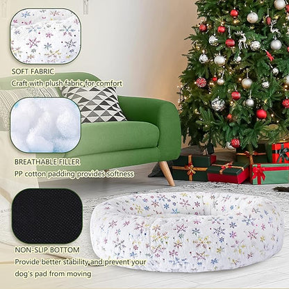 39 Inch Christmas Snowflakes Calming Dog Bed for Large Dogs, Round Anti-Anxiety Warm Bed, Soft Cozy Anti-Slip Donut Washable Pet Bed, Fits up to 100 lbs Pets