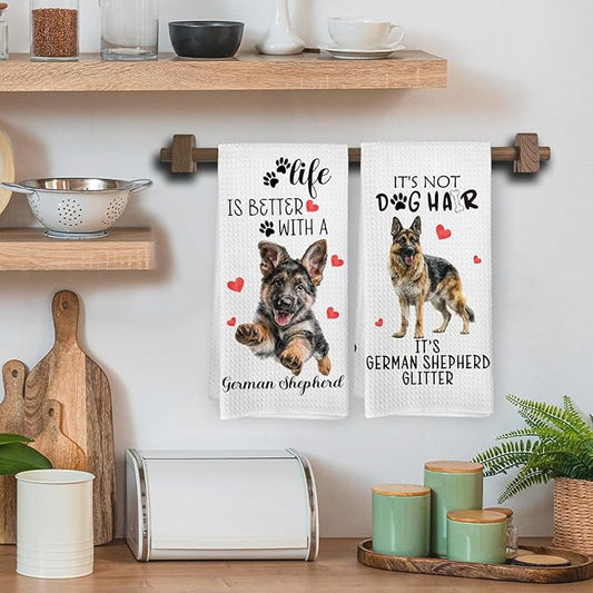 German Shepherd Gifts Kitchen Towels Set of 2, Funny Dog Hand Towels for Bathroom Kitchen Decor, German Shepherd Gifts for Women Dog Lovers, Gift forDog Mom Dishcloths Dish Towel 16X24 Inches
