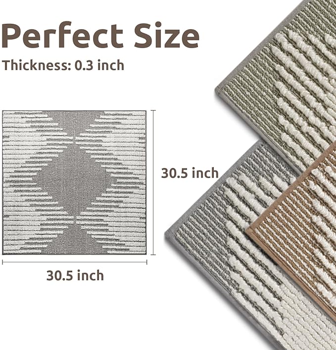 PADOOR Stair Treads Landing Mat Non Slip for Wooden Steps Indoor, 3D Peel and Stick Stair-Carpet Treads Washable Reusable Adhesive Stair Rugs for Kids and Dogs 31"x31" Grey