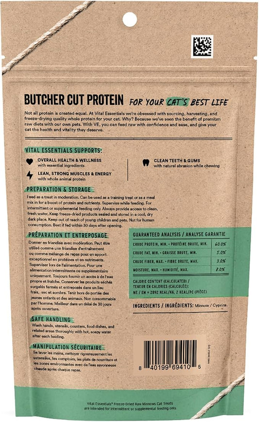 Vital Essentials Freeze Dried Minnows Cat Treats | Single Ingredient | Premium Quality | Grain Free, Healthy Treats for Cats, 1 oz Bag