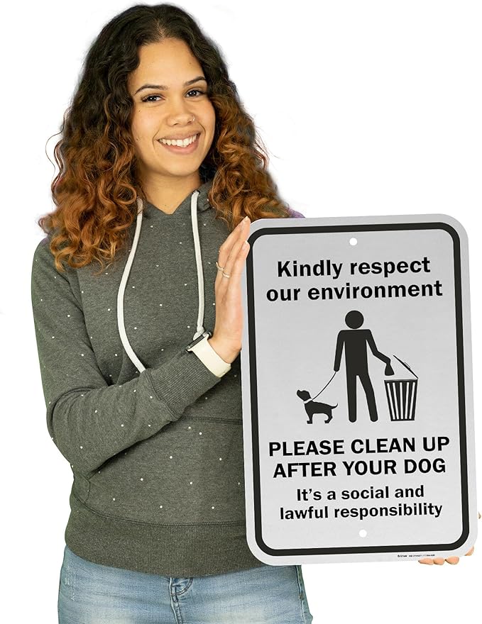 Brimar - 12" x 18" - Please Clean Up After Your Dog Sign - .063″ Engineering Grade Reflective Aluminum - Easy Installation - Bold Text And Symbol