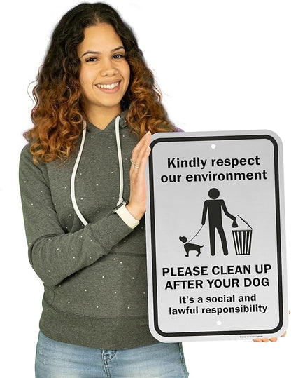 Brimar - 12" x 18" - Please Clean Up After Your Dog Sign - .063″ Engineering Grade Reflective Aluminum - Easy Installation - Bold Text And Symbol
