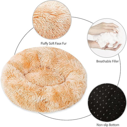 Calming Dog Bed for Big Dogs, 39'' Round Anti-Anxiety Warm Fluffy Plush Faux Fur Bed, Soft Anti-Slip Donut Washable Big Pet Bed, Cozy Big Dogs Bed, Fits up to 100 lbs Pets