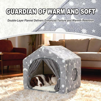 Indoor Dog House, Night-Luminous Star Dog Tent with Frame, Washable Dog Cave Bed, Suitable for 18-40 lb Small and Medium Dog