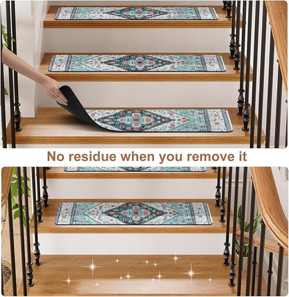 OJIA Non-Slip Stair Treads for Wooden Steps, 30"X8" Indoor Stair Runner Slip Resistant Stair Rugs Safety Mats for Dogs, Kids & Elders, Rubber Backed Stair Treads Stair Covers, 15PCS