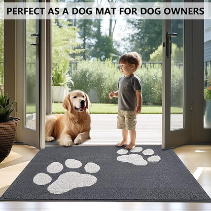FONEYI Indoor Door Mat, 20"x32" Dog Mats for Muddy Paws, Rubber Backing Non Slip Super Absorbent Washable Entryway Rug, Low-Profile Front Back Door Mats, Inside Floor Doormats for Entryway, Dark Grey