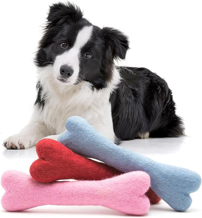 Glaciart One Felted Wool Dog Chew Bone (3 Pcs)| Durable for Puppy Chew for Teething & Dog Teeth Cleaning | Pet Toys Fetch Games & for Anxiety/Boredom | Great for Small or Medium
