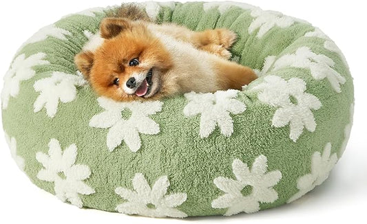 LE SURE Shown on TV Small Dog and Cat Bed - Round Calming Beds as Present for Pets, Cute Modern Home Decor with Jacquard Shaggy Plush & Anti-Slip Bottom, 23 Inch, Green