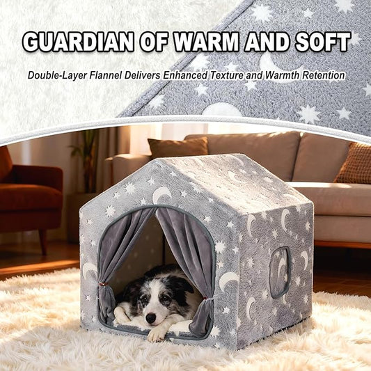 Indoor Dog House, Night-Luminous Star Dog Tent with Frame, Washable Dog Cave Bed, Suitable for 36-66 lb Medium and Large Dog
