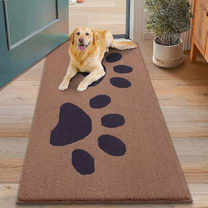 Smiry Dog Door Mat for Muddy Paws, Absorbs Moisture and Dirt, Low-Profile Entryway Mat with Non-Slip Backing, Entry Indoor Outdoor Doormat for Inside Floor (48x30 Inches, Camel and Black, Paw)