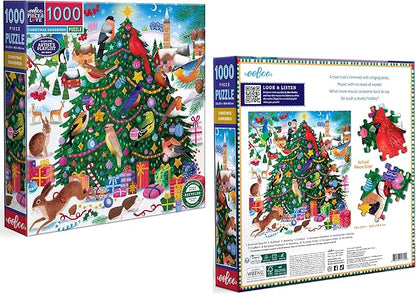 eeBoo 1000 Piece Puzzle - Christmas Songbirds Jigsaw Puzzle for Adults, Square 23" x 23" Made with Recycled Board & Vegetable-Based Ink
