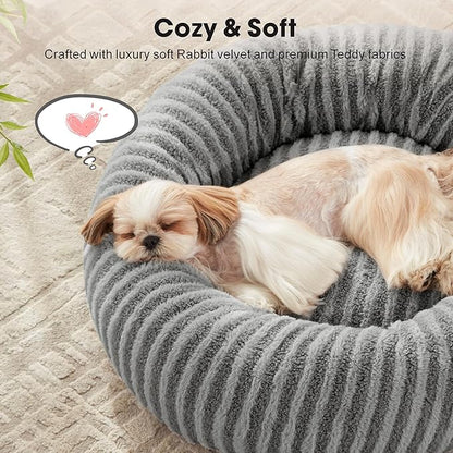 MIXJOY Dog Beds Large Sized Dogs, Washable Dogs Bed with Removable Cover, Cozy Donut Dog Ded Fluffy Plush Faux Fur Pet Bed with Anti-Slip Bottom, 36"x36"x10", Grey