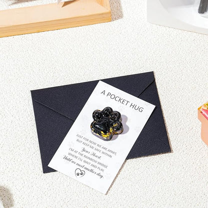 Loss of Pet Sympathy Gift - Black Obsidian Mini Paw Pocket Hug with Memorial Card Envelope Remembrance Bereavement Gift for Loss of Dog Cat Sympathy Favor Adult Pet Lover Stress Relief Toy
