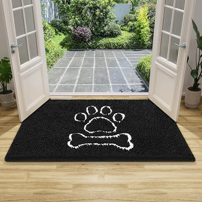 AROGAN Doormat Dog Chenille Doormats Indoor Entrance Black, Pet Indoor Door Mats Washable for Mud Entry Busy Area Dogs Muddy Pawprints 24x36 Inch