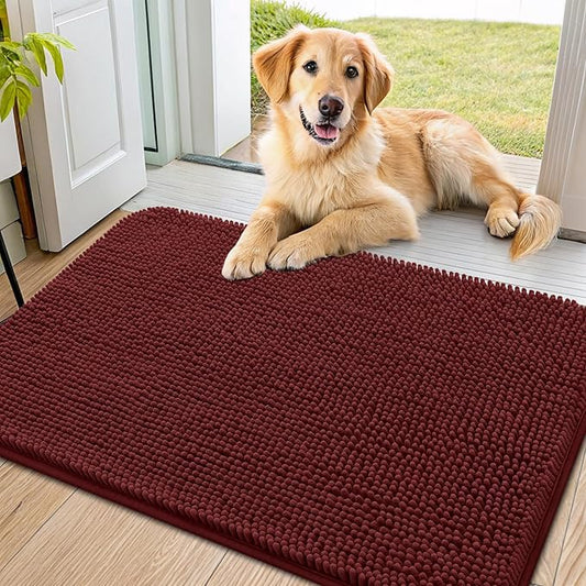 Smiry Dog Door Mat for Muddy Paws 36x24, Absorbs Moisture and Dirt Doormat, Non-Slip Washable Quick Dry Chenille Front Door Mat Indoor Entrance, Entryway Carpet for Inside Floor, Caramel Russet
