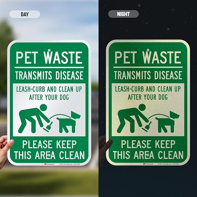 SmartSign "Pet Waste Transmits Disease - Clean Up After Your Dog" Sign | 12" x 18" 3M Engineer Grade Reflective Aluminum