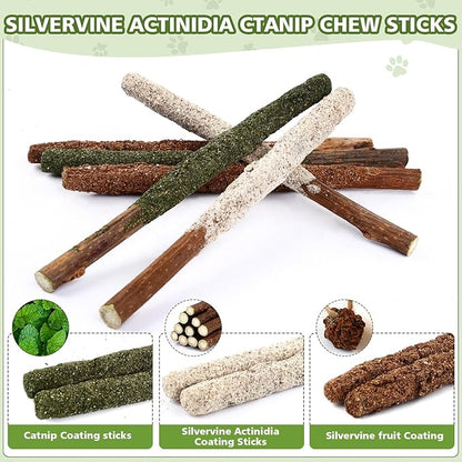 WOUSEDO 27 Pack Catnip Chew Toys for Cats,Cotton Sisal Rope Toys,Cat Natural Silvervine Sticks,for Cat Teeth Cleaning and Dental Care,Interactive Toy for Bored Indoor Cats