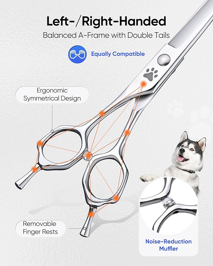 ULG Curved Dog Shears for Grooming, 7 Inch Professional Curved Dog Grooming Scissors for Trimming and Cutting, 440C Stainless Steel Pet Hair Scissors