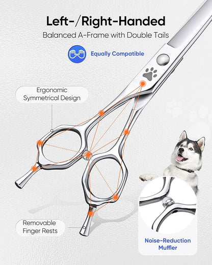 ULG Curved Dog Shears for Grooming, 7 Inch Professional Curved Dog Grooming Scissors for Trimming and Cutting, 440C Stainless Steel Pet Hair Scissors