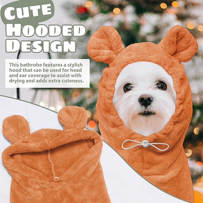 Dog Bathrobe Super Absorbent Towel Robe - Microfiber Bath Towels Fast Drying Coat for Dogs, Cute Dogs Clothes Adjustable Collar & Belly Strap Warm Keeping Hooded Dog Towel (Orange, XX-Large)