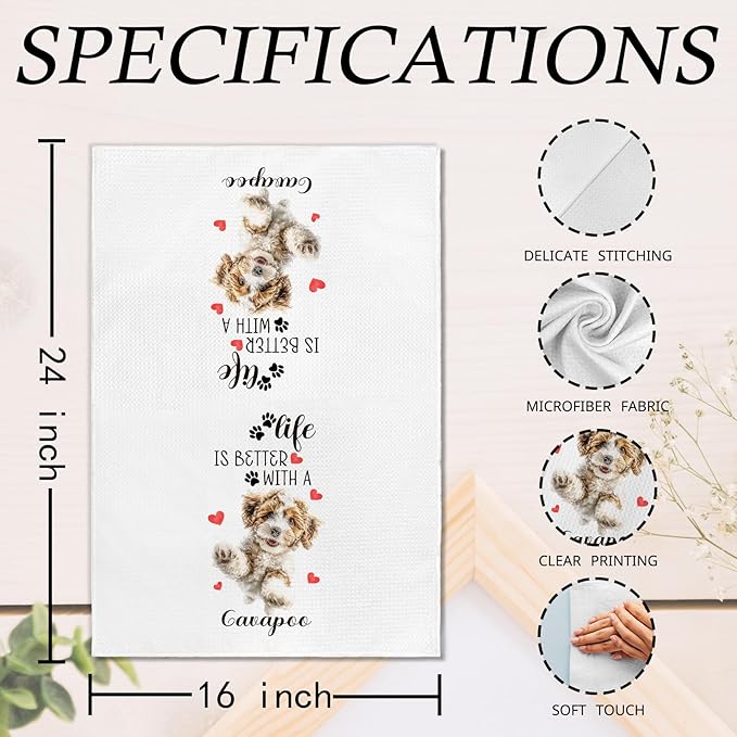 Cavapoo Gifts Kitchen Towels Set of 2, Dog Funny Hand Towels for Kitchen Bathroom Decor, Cavapoo for Dog Moms Lovers Owners Women Men Dishcloths Dish Towel 16X24 Inches
