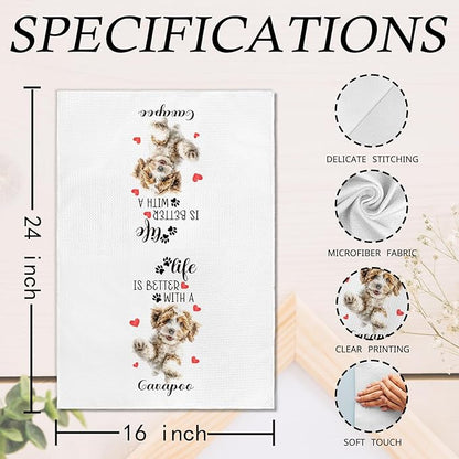 Cavapoo Gifts Kitchen Towels Set of 2, Dog Funny Hand Towels for Kitchen Bathroom Decor, Cavapoo for Dog Moms Lovers Owners Women Men Dishcloths Dish Towel 16X24 Inches