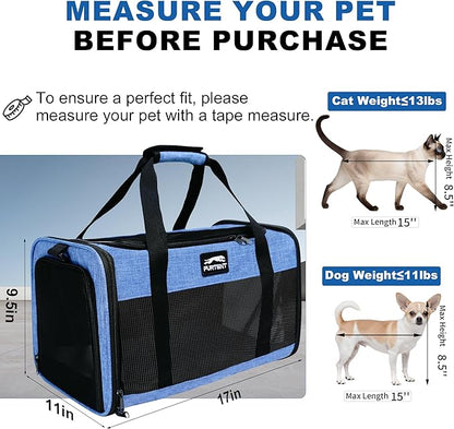 TSA Approved Pet Carrier for Kitten and Puppy, Cat Carrier Soft Fits Pets up to 13 lbs, Dogs Travel Bag with Bowl Foldable, Ideal for Travel, Car Rides, and Vet Visits, Dark Blue