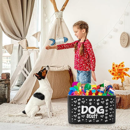 3 Pack Dog Toy Bin Basket, Large Pet Puppy Storage Bin Box with Handles, Collapsible Felt Storage Bin Basket for Dog Toys, Blankets, Pet Supplies Storage, Dog Room Decor