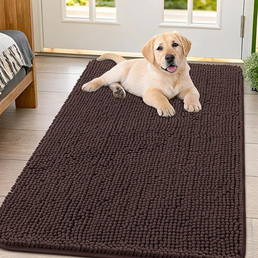 Smiry Dog Door Mat for Muddy Paws 54x32, Absorbs Moisture and Dirt Doormat, Non-Slip Washable Quick Dry Chenille Front Door Mat Indoor Entrance, Entryway Carpet for Inside Floor, Brown