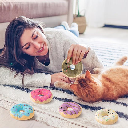 L1rabe Donut Catnip Stuffed Toys - 5Pcs Summer Gift Funny Dessert Organic Cat Toys Pet Supplies, Indoor Cats Chew Bite Teething Tools Kittens Catmint Birthday Present Interactive Supplies