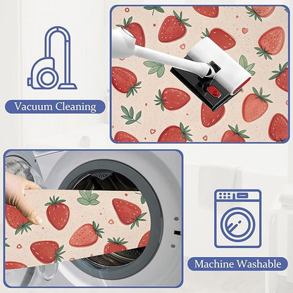 Watercolor Strawberry Front Door Mat,Anti-Slip Pink Sweet Fruits Entrance Indoor Rug Mat,Low Profile Door Mat Entrance,Doormats for Home Kitchen Bedroom Porch, Hallways 30 x 17 Inch