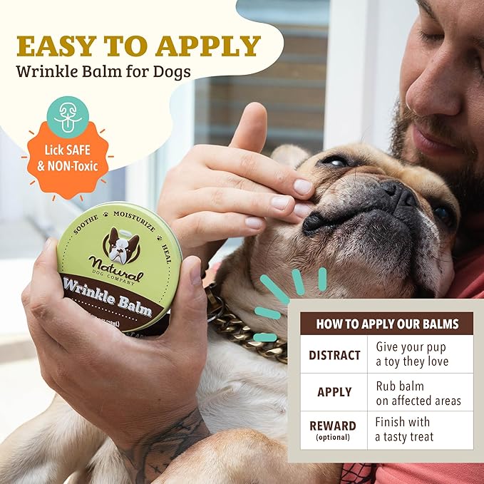 Natural Dog Company Wrinkle Balm for Dogs – Dog Wrinkle Balm for Skin Folds, Facial Creases & Wrinkles, Lick-Safe Wrinkle Cream for Bulldogs, Pugs & Bully Breeds, Daily Skin Care, 1oz Tin