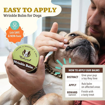 Natural Dog Company Wrinkle Balm for Dogs – Dog Wrinkle Balm for Skin Folds, Facial Creases & Wrinkles, Lick-Safe Wrinkle Cream for Bulldogs, Pugs & Bully Breeds, Daily Skin Care, 1oz Tin