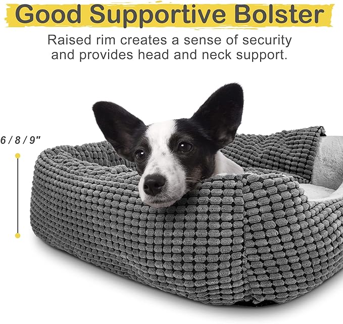 GASUR Dog Beds for Large Medium Small Dogs, Rectangle Cave Hooded Blanket Puppy Bed, Luxury Anti-Anxiety Orthopedic Cat Beds for Indoor Cats, Warmth and Machine Washable (25 inches, Grey)
