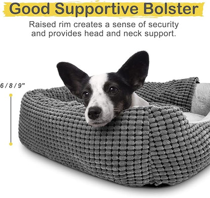GASUR Dog Beds for Large Medium Small Dogs, Rectangle Cave Hooded Blanket Puppy Bed, Luxury Anti-Anxiety Orthopedic Cat Beds for Indoor Cats, Warmth and Machine Washable (25 inches, Grey)