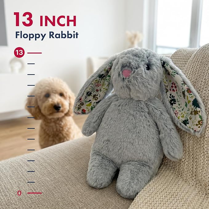 Pet Lou Floppy Rabbit Stuffingless Plush Dog Toy with Squeaker and Crinkle Paper, Soft, Durable Plush Dog Chew Toy for Interactive Play, 13 Inch, French Blue