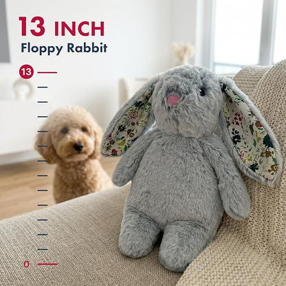 Pet Lou Floppy Rabbit Stuffingless Plush Dog Toy with Squeaker and Crinkle Paper, Soft, Durable Plush Dog Chew Toy for Interactive Play, 13 Inch, French Blue