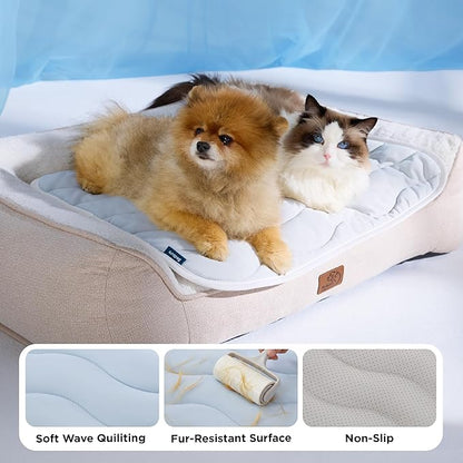 Bedsure Cooling Dog Mat Extra Large - Q-Max>0.4 XL Thin Breathable Cold Crate Pad Indoor for Pets with Chill Cool Fiber and Non-Slip Bottom，Portable Washable Kennel Mat in Outdoor Summer, 41x28, Blue