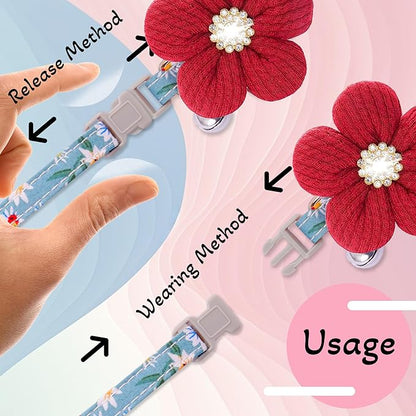 Large Dog Collar with Flower, Dog Collars for Large Dogs Collar for Girl Cute Dog Collar with Bell, Adjustable Length