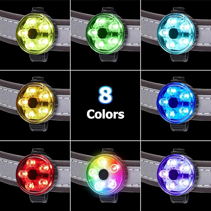 2-Pack Dog Collar Light, Fyorbietail 2025 Upgraded 8 Changing Rechargeable Dog Light with Durable Silicone Band, IPX7 Waterproof Collar Lights for Nightwalking, Hiking
