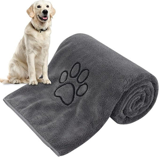 KinHwa Dog Towel Super Absorbent Pet Bath Towel Microfiber Dog Drying Towel for Small, Medium, Large Dogs and Cats 30inch x 50inch Dark-Gray