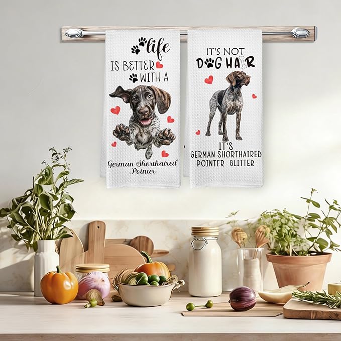 Funny German Shorthaired Pointer Kitchen Towels Set of 2, Dog Hand Towels for Bathroom Kitchen Decor, German Shorthaired Pointer Gifts, Gift forDog Moms Lovers Dishcloths Dish Towel 16X24 Inches