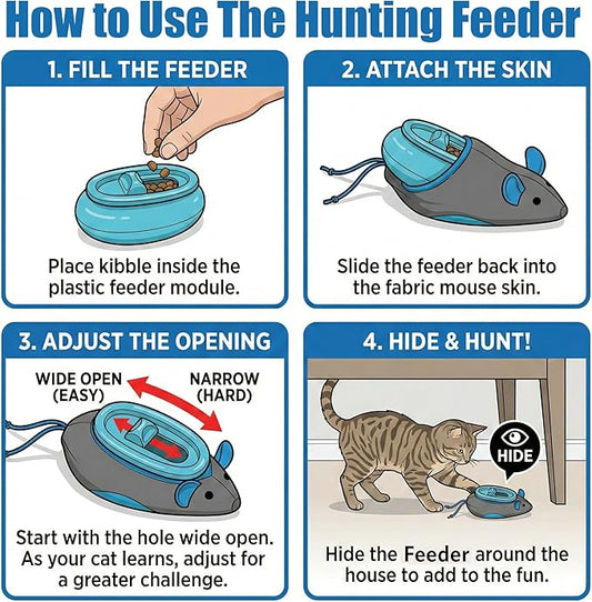 SPOT Doc and Phoebe's Cat Hunting Feeder - Interactive Indoor Slow Feeder & Treat Dispenser Toy, Encourage Natural Instinct to Hunt, Solve Behavioral Problems & Obesity, Set Includes 3 Mice and Scoop