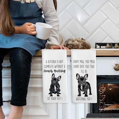 French Bulldog Dog Kitchen Towels Set of 2, Funny Dog Kitchen Decor, Dogs Gifts for Women Men Hand Towel, Pet Owner Gift Decorative Tea Towels Dish Towel 16x24 Inch