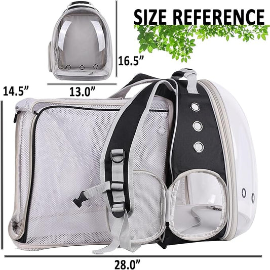 Square Back Extension Pet Backpack Carrier for Cat and Small Puppy up to 12 Pounds, Clear Space Capsule Astronaut Transparent Bubble Window Backpack to Carry and Transport Cat to Vet and Traveling