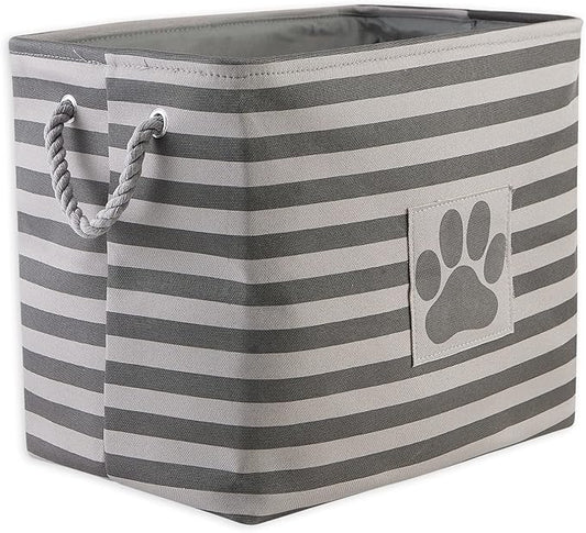 Bone Dry Pet Storage Collection Striped Paw Patch Bin, Large Rectangle, Gray