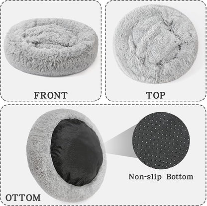 NOYAL Calming Dog Bed for Anxiety, Hooded Donut Cave with Blanket, Plush Fluffy Washable Pet Bed for Small Medium Dogs & Cats